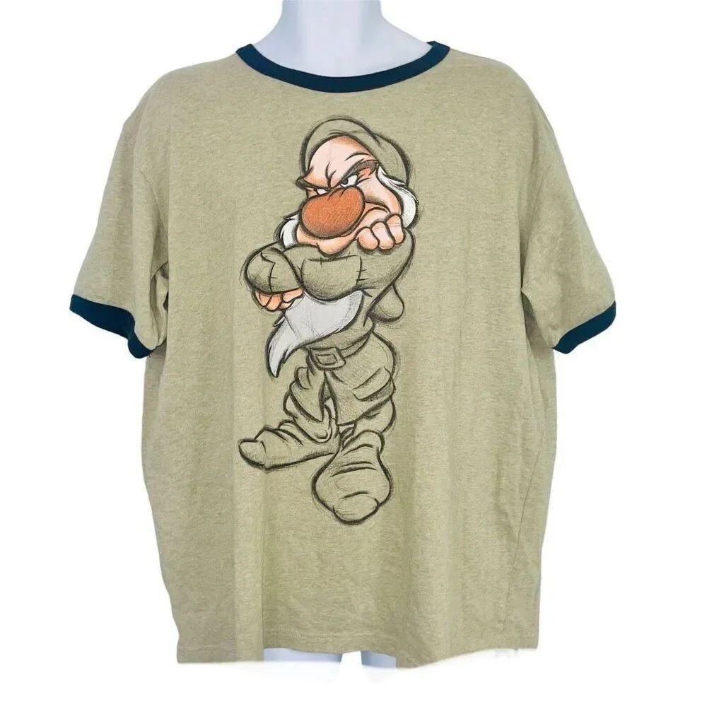 Grumpy Seven Dwarfs Disney Studio Collection Mens XL Ringer TShirt Green